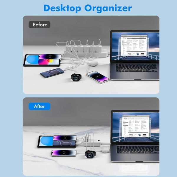 USB C, 6-porters USB-lader, 2 USB-C-porter + 4 USB-A-porter, multi-U