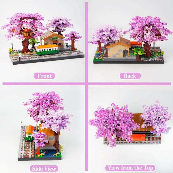 (3668 stk) Mini Byggeklosser for Japansk Kirsebærblomststasjon, Sakura Botanisk Samling for Voksne, 14+ Tenåringer U