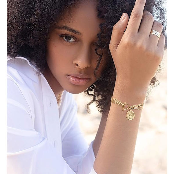 Guld Smalt Länkkedje Armband Kors Onda Öga Charm Armband Tre G