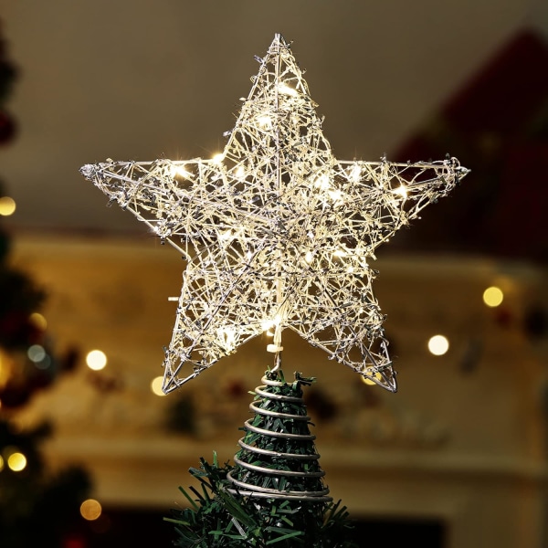 Star Tree Topper, batteridriven , Sliver Christmas Star Treetop