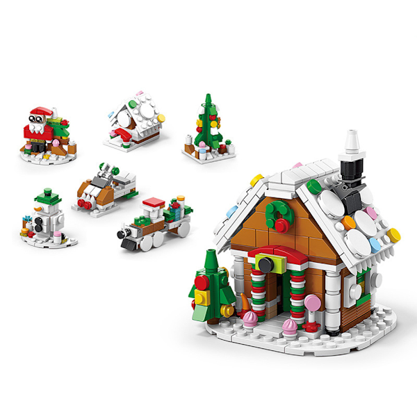 Christmas series educational building blocks, Christmas snow house, 307 pieces, holiday display set, suitable for 8