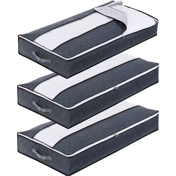 Underbed Oppbevaringspose Sett med 3, 90L Stor Underbed Oppbevaringsboks Foldbar Ikke-vevd, Oppbevaringsposer for Dyner Tepper Tepper O