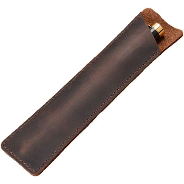 Mørkebrun - Crazy Horse Læder Pen Etui Håndlavet Fountain Protec