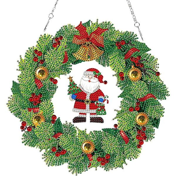 Julediamanter Malerisett, 5D Full Drill Diamantmalerisett Blomst Ring for Dører og Vinduer Juledekor
