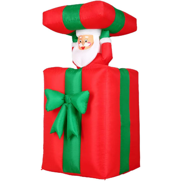 Oppblåsbar Julenisse gavepakke 152cm LED-belysning Juledekorasjon Sankt Nikolaus figur Chris