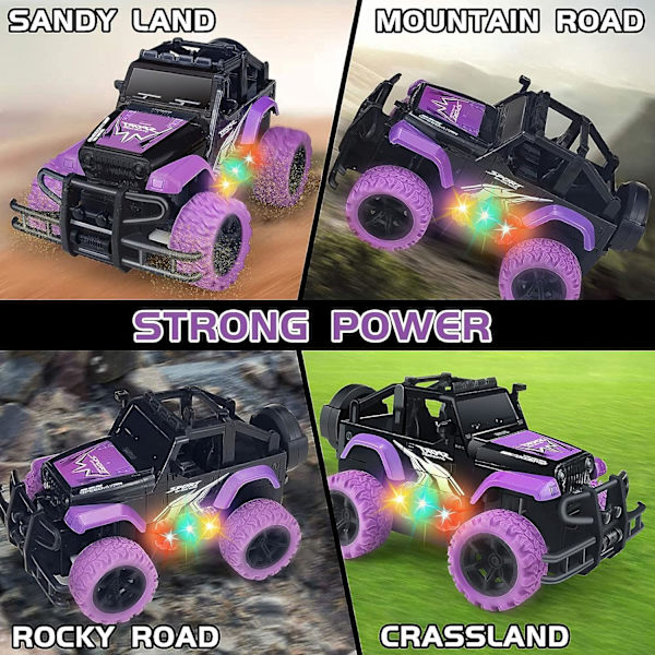 Radiostyrd Bil RC Racing Bilar, 1:18 Skala Radiostyrd Monstertruck, 2.4Ghz LED Ljus Off-Road Rc Bilar (#Purple)