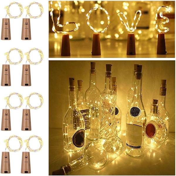 8 Packs Imitation Cork Copper Starry Wine Bottle Fairy Lights, Battery Powered warm white Bottle Lig