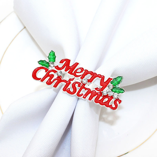 6 kpl Joululiinat renkaat, Punainen Merry Christmas Kirjaimet Liinat renkaat, Juhla Illallinen Pöytä Koristeet (Hopea) B