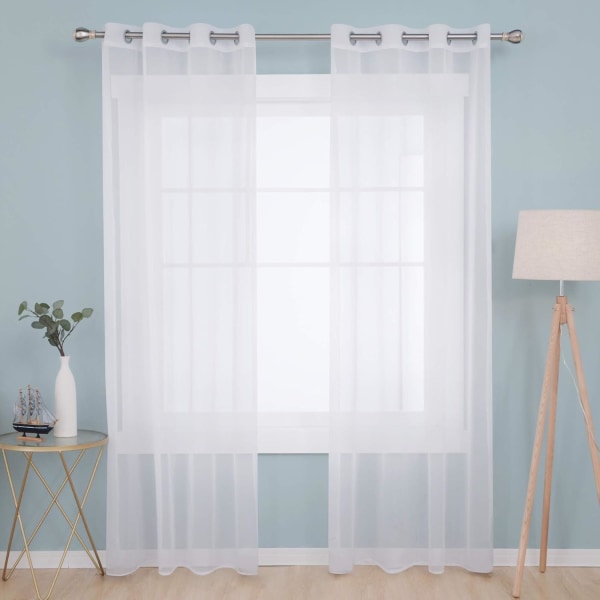 Set med 2 Voile-gardiner med öljetter för fönster 140x260cm Vit V