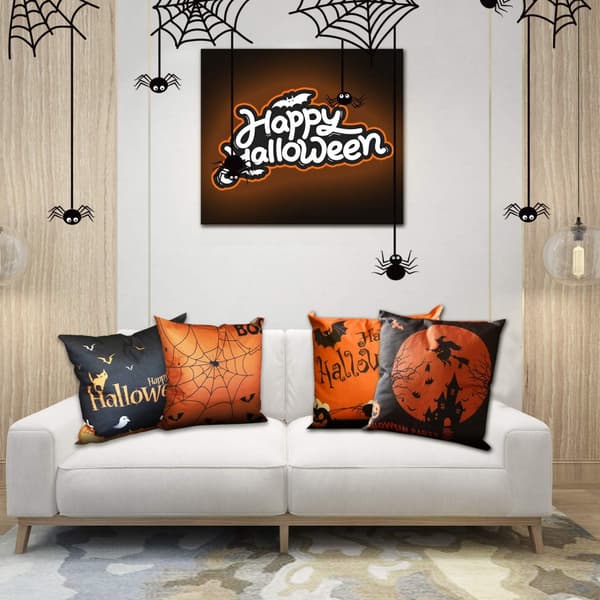 4 st Halloween-kuddfodral 18 x 18 tum Spirder Web Jack-O-Lantern kuddfodral (kuddar ingår ej)