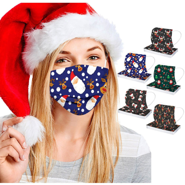50 st julhelgen engångsansiktsmasker 3-lagers andas P