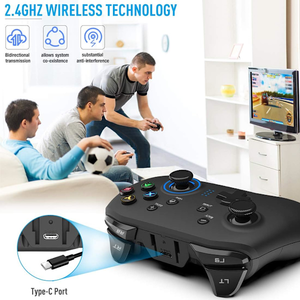 Langaton peliohjain Dual-Vibration Joystick Gamepad Tietokonepeliohjain PC:lle Windows 7/8/10, Android, PS3,