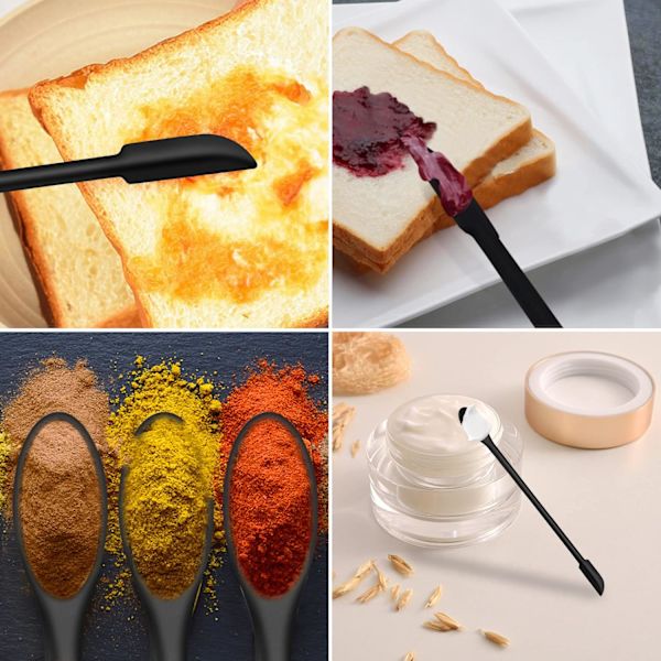 Sort, Mini silikonespatel, små silikoneskeer og spatelkrukke skraber til makeup Narr