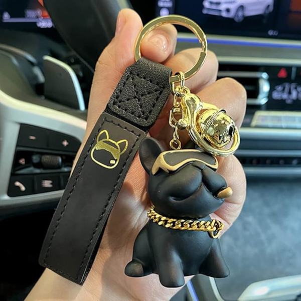 Fransk Bulldog Nyckelringar Bil Söt Cartoon Hund Nyckelring Valp Nyckelarrangörer Väska Hänge Handväska Dek