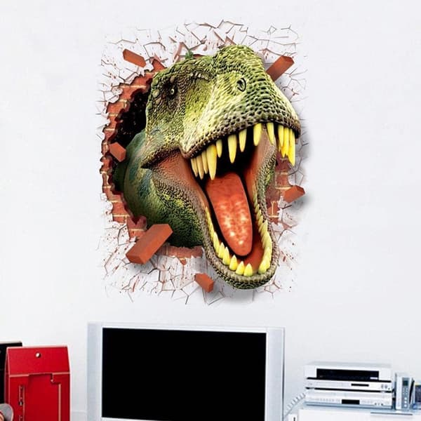 En bit 50×70CM 3D trasig vägg dinosaurie väggdekaler sovrum vardagsrum barnrum dekaler