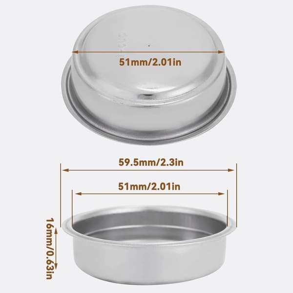 2 stk 51mm ikke-trykksatt filter, rustfritt stål kaffefilter