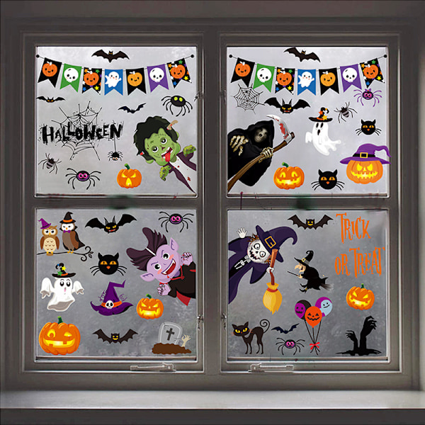 9Sheets 20x30cm Cartoon Halloween Window Decorations Reusable Double-sided Window Cling Sticker for