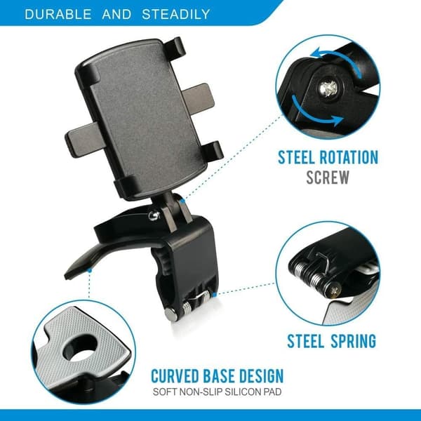 Multifunksjonell bil dashbord telefonholder, med 360° roterbar