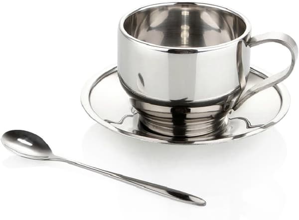 Kaffe kopper med underkop, rustfrit stål kaffekop, vintage te