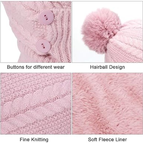 (Rosa 56-58 cm) Vintervarm Strikket Lue og Halsvarmersett, Flexi A