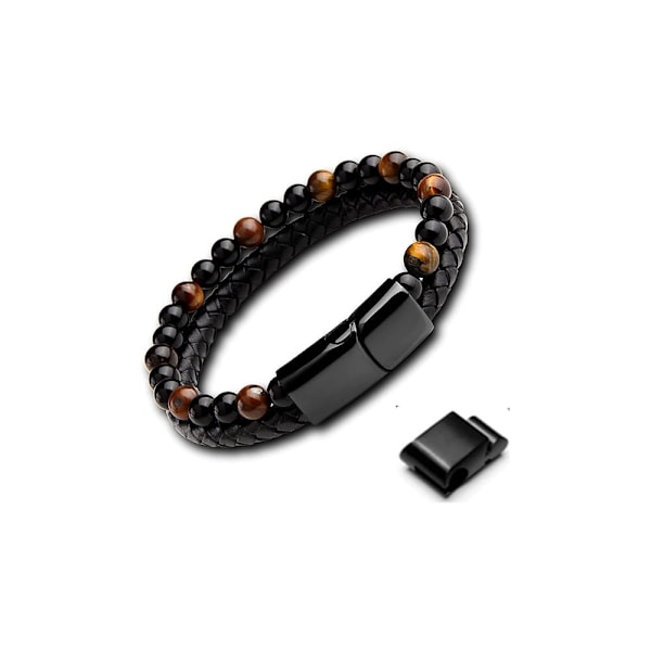 Tiger Eye Stone Skinn Armbånd 21cm Original Armbånd For Menn Laget Av 6mm Naturlige Stein Perler Og