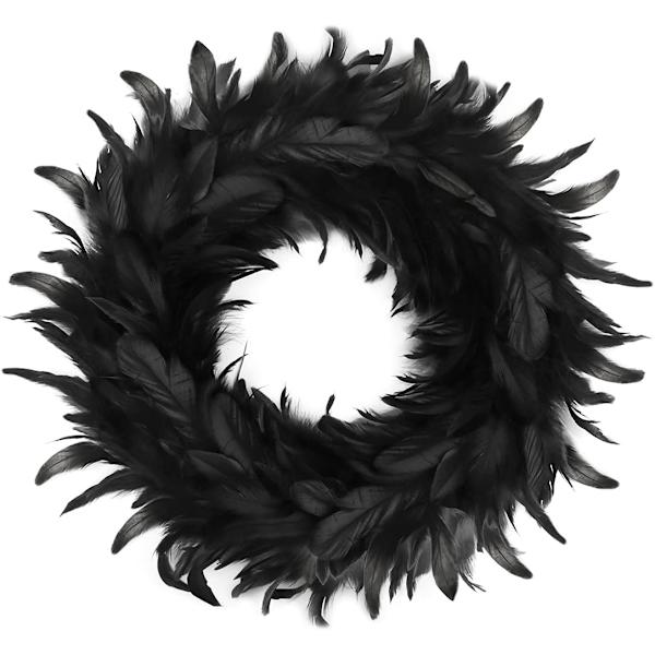 40 cm Halloween Kranse, Naturlige Sorte Fjer Halloween Krans, Halloween Hoveddør Krans Sort