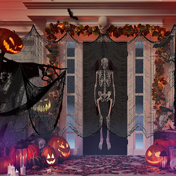 Uhyggelig Halloween sort klud - Sort spooky gaze (400 x 76 cm) til Halloween-festdekoration hjemsøgt hus