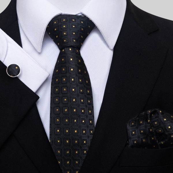Plaid slips herre silke slips og lommer firkantede manchetknapper sæt bryllup business (