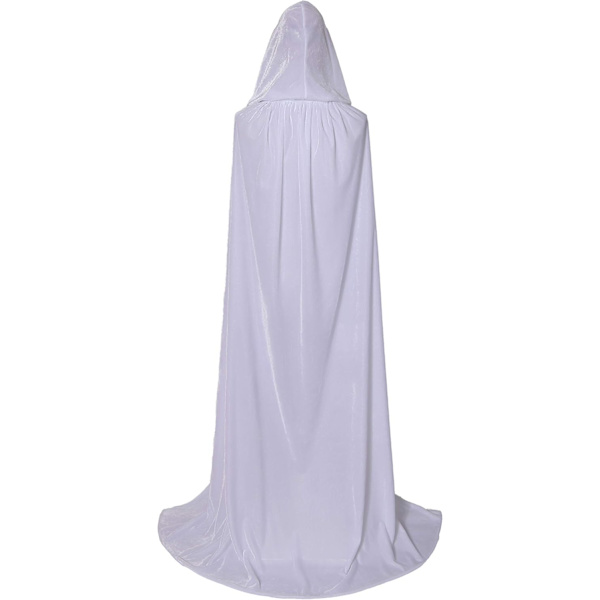 (Hvid, 170 cm) Fløjlskappe i fuld længde Balaclava Halloween Fancy Cape Kostumer