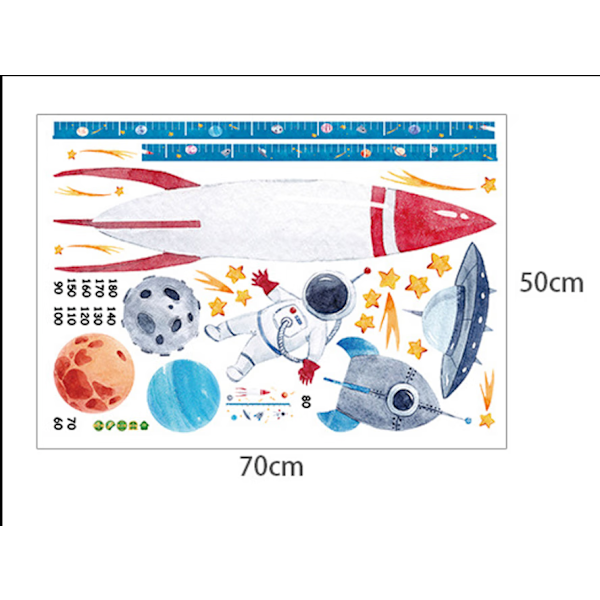 Rakettveggklistremerker Planeter Høydemåler Veggklistremerke Romveggdekorasjon Babygutt Soverom Stue