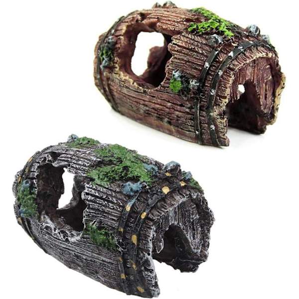 2 stk. Akvarie Ornament Udsigt over Rocky Cave Form med Grønt Græs