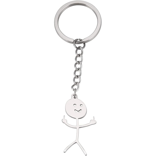 Rolig Smiley Face Figur Keychain med Teckenspråk Mitt Finger Söt Trendig Väska Bilnyckelhänge Parpresent Nyckelring R