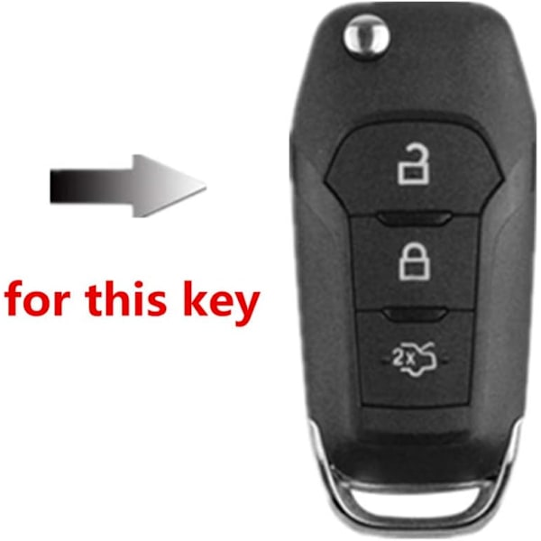 (E kulfiber + sort) ABS kulfiber skal + silikone bilnøgle cover etui nøglering til Ford Focus