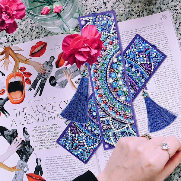 (2 kpl) VETPW Timantti-kirjanmerkkisarja nahkaisen tupsun kanssa, 5D DIY Mandala timanttimaalauskirjanmerkit, Maalaa J