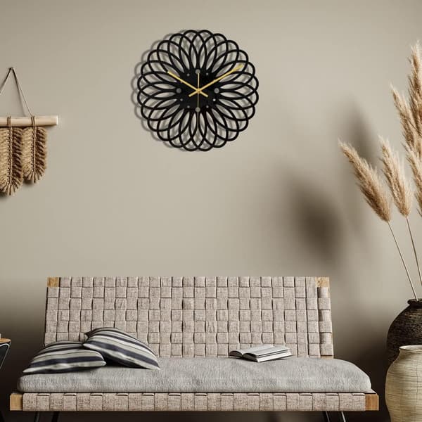 (Blommönster) Svart rund ram Väggklocka DIY Tyst modern design Väggklockor Lämplig för sovrum Vardagsrum Kontor