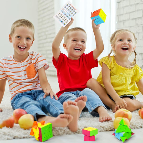 Sæt med 4 magiske terninger - Inkluderer 3x3, 2x2 terning, pyramide terning - Glat puslespil terning samling til K