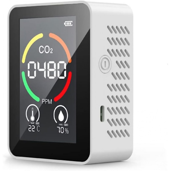 3 i 1 CO2-tester Hvid med stuetemperatur Fugtighed CO2-detektor USB-port