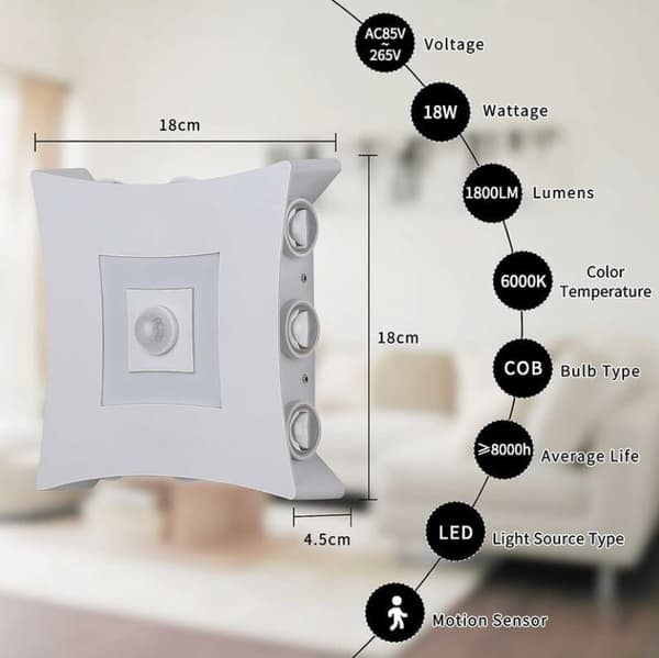 Moderni 18W LED-ulkoseinävalaisin liikeanturilla A