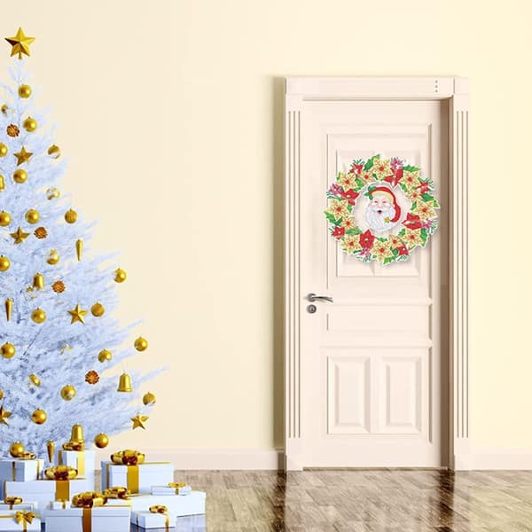 Julekrans 5D Diamantmaleri med LED-lys Veggdekorasjon