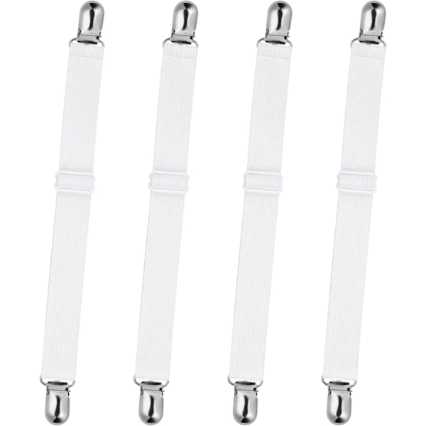 Bed Sheet Clips, 4 Pieces Adjustable Bed Straps Heavy Duty Bed Sheet Clips,White