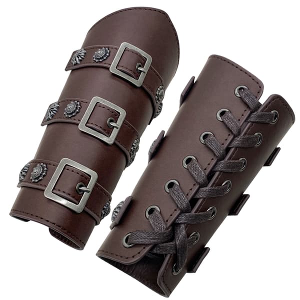 Mörkbrun medeltida läder spänne bracers, handgjorda full grain L