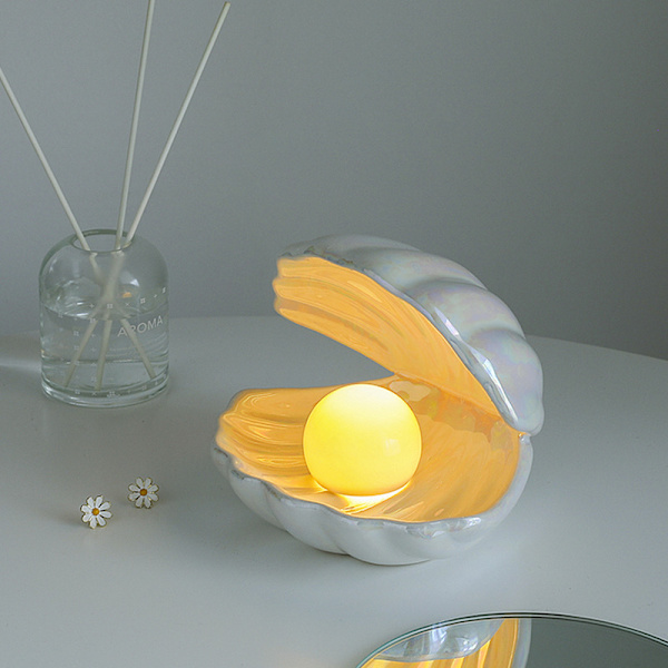 Shell Pearl Light Led Accent Lampe Bærbar Natlampe - Gave Whi B