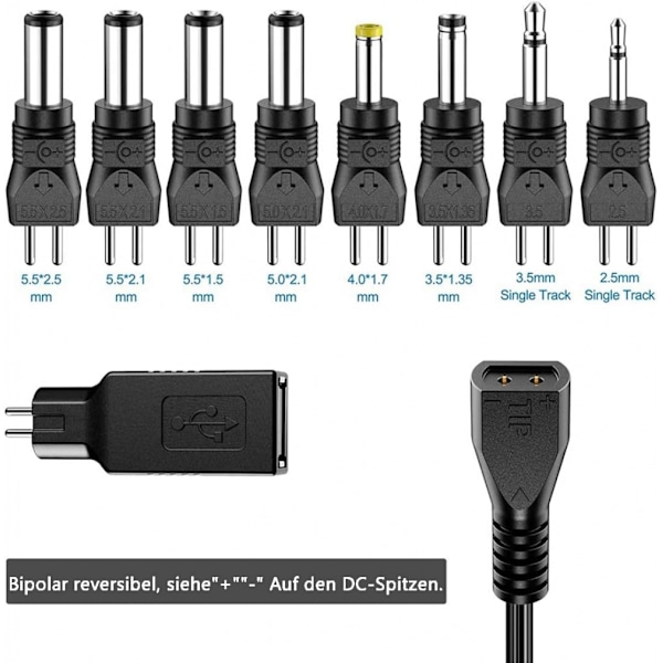 30W Universell AC till DC 3V 4.5V 5V 6V 7.5V 9V 12V 2.1A Växelströmsadapter med 9 LED-kontakter