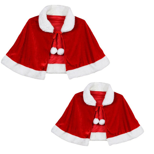 (Barnmodell + vuxenmodell) Mamma Jultomte Kostym Mini Röd Sammet Kappa Sjal Jultomte Kostym för Kvinnor