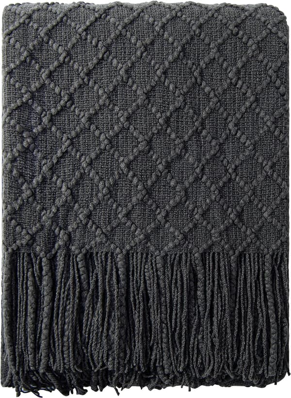 Akryylineulepeitto, 47x67 tuumaa, tummanharmaa ruudullinen,