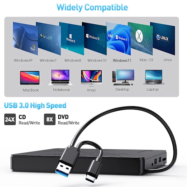 Bærbar DVD-afspiller USB 3.0-brænder eksternt CD-drev til bærbar computer