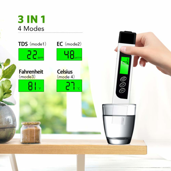 TDS, EC and Temperature 3 in 1, 0-9999 ppm, PPM Measurement for T