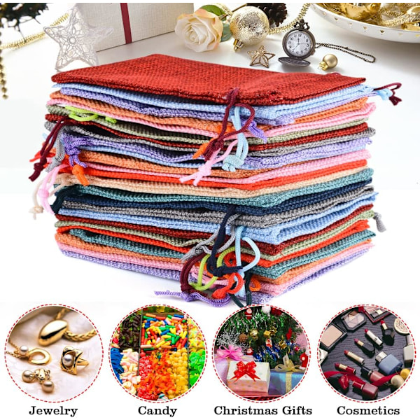 (Tilfeldig farge S) 50 stk 7x9cm Juteposer med snor Små Juteposer Adventskalender Smykker Bryllup Fest Jul G D