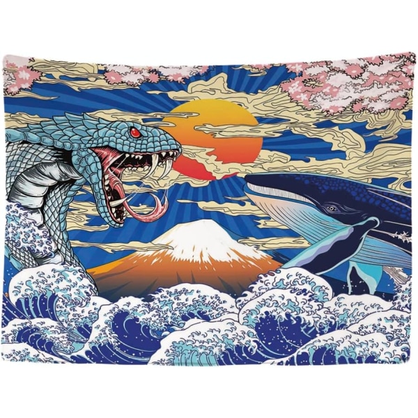 Whale Snake Art Japan - Vægtapet - 200x150 cm - Stort Tapest