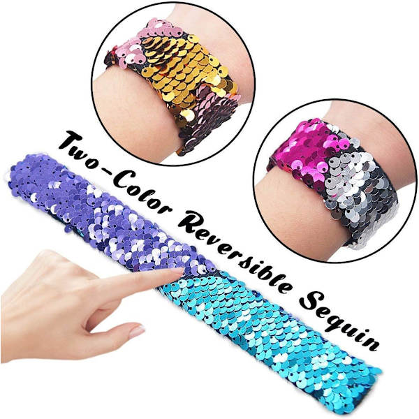12-pack Slap Armband Magic Armband Vändbara Paljett Sjöjungfru Armband Leksaker med Sammet Foder Födelsedag och